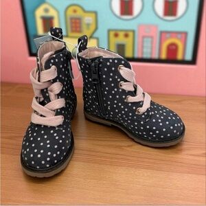 Cat & Jack Toddler Girl Giovanna Lace-Up Zipper Combat Boots Polka Dot Sz 7 NWT